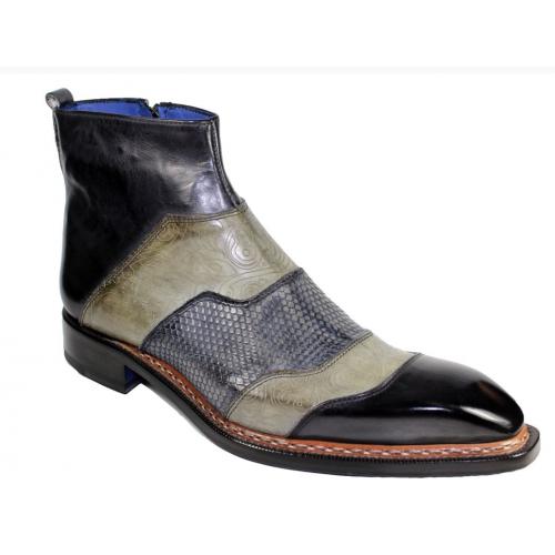 Emilio Franco "Lucio" Black Combination Genuine Calfskin Ankle Boots.